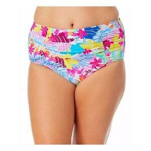 California Waves Hibiscus Paradise Ruched Tropical Bikini Bottom Sz 2 20/22